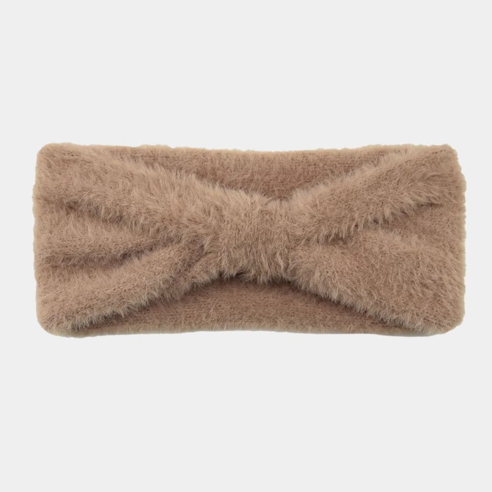 Bandeau fourrure marron avec nœud