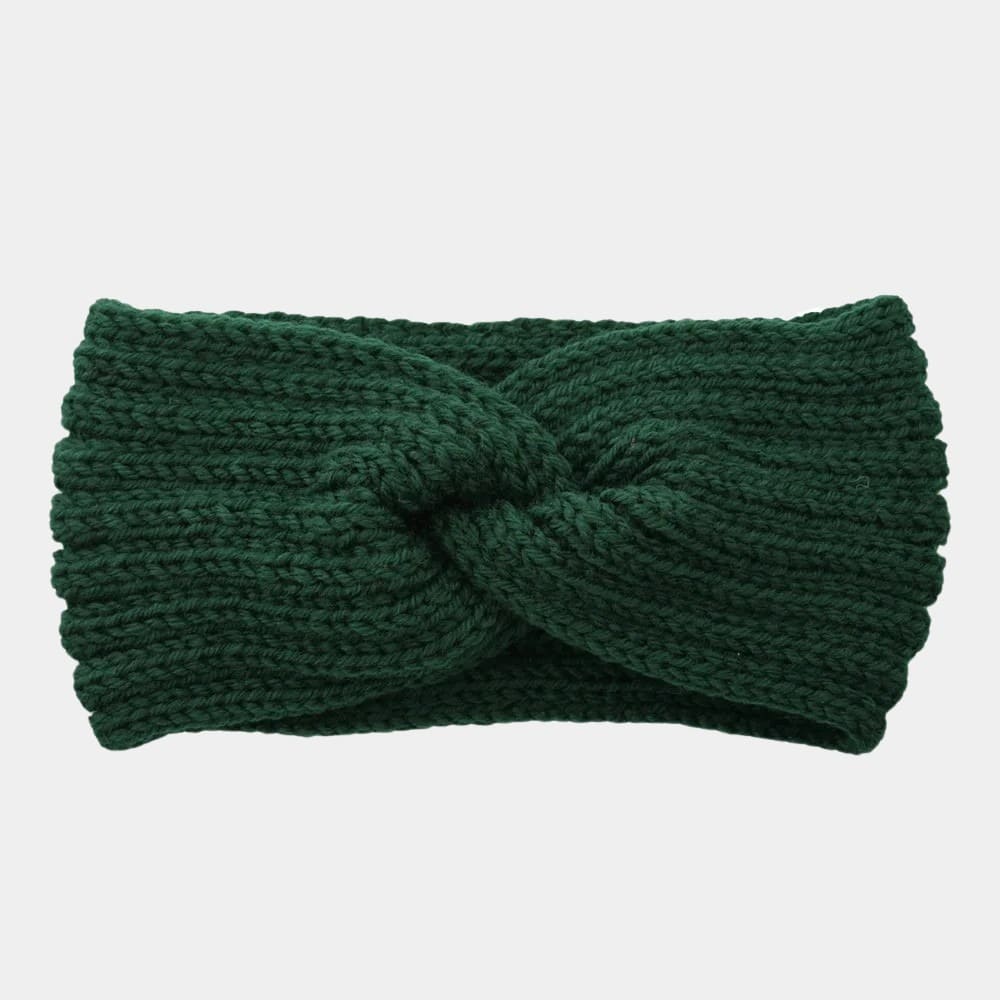 Bandeau en laine vert foncé uni