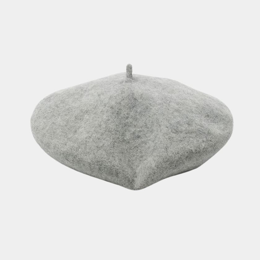 Béret basque large en laine gris chiné