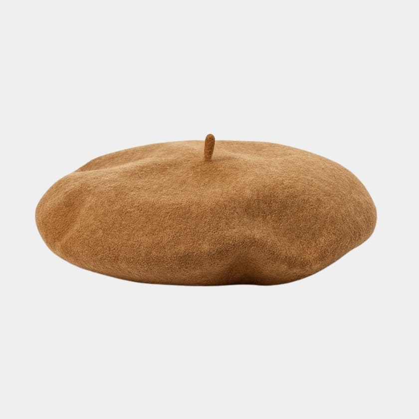 Béret basque large en laine marron caramel