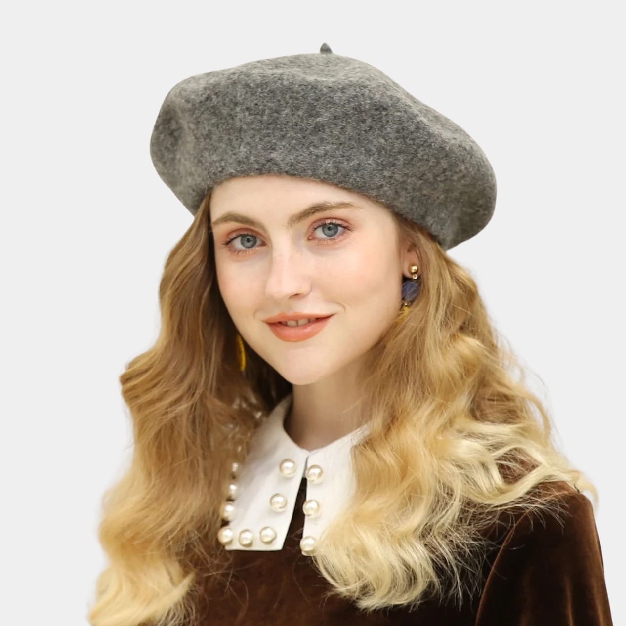 Béret bonnet gris chiné en feutre de laine