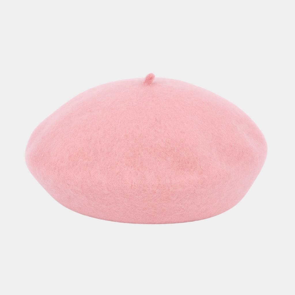 Béret bonnet rose en feutre de laine
