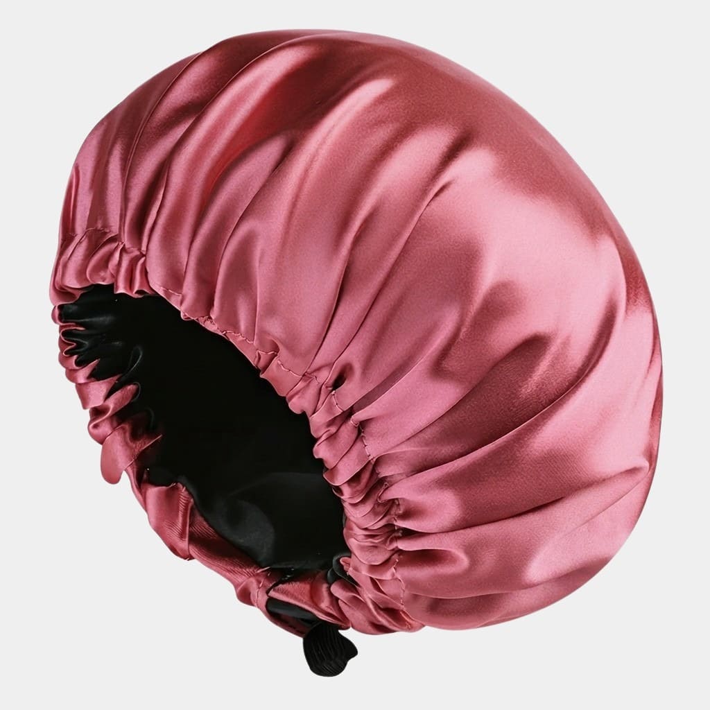 Bonnet doublé en satin vieux rose réversible