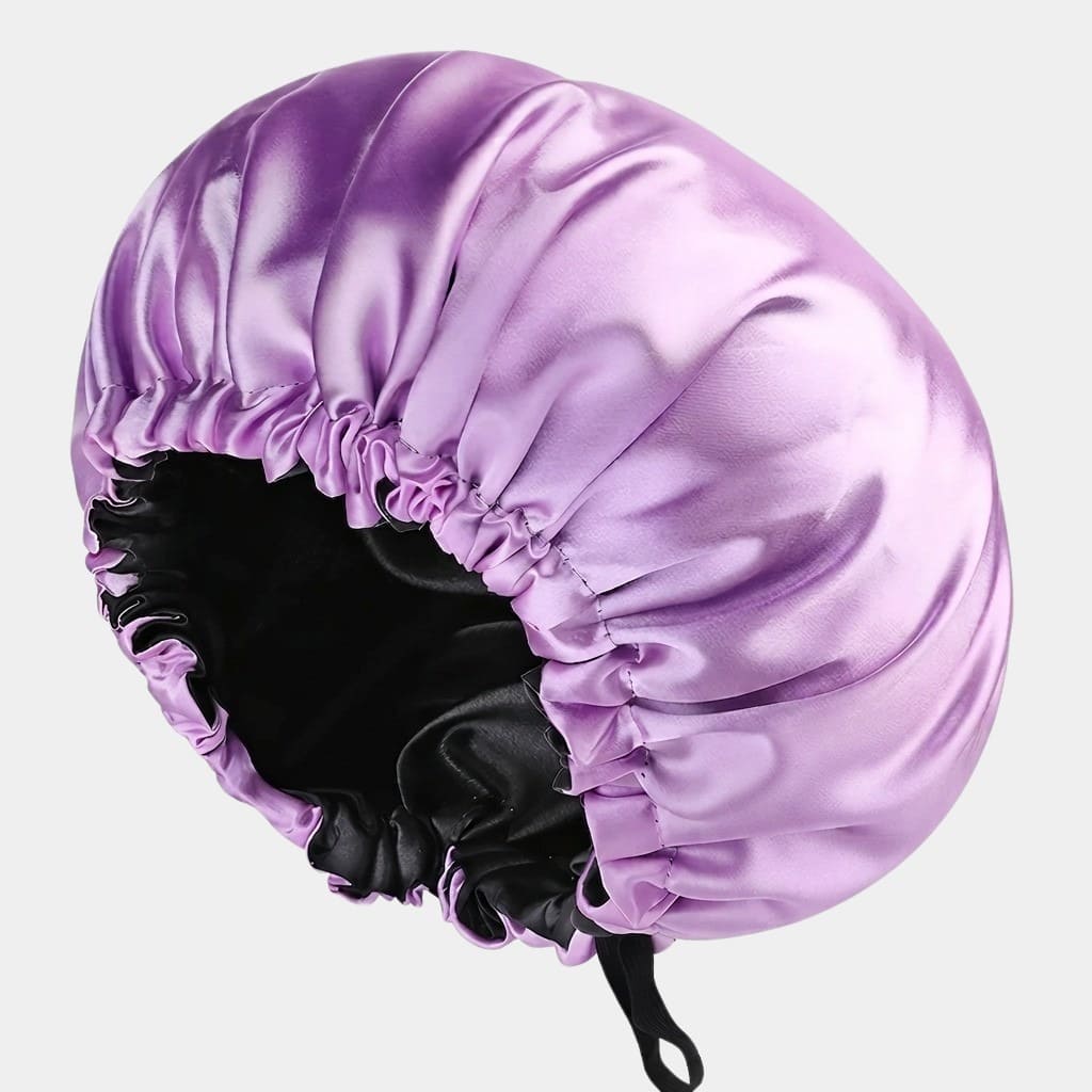 Bonnet doublé en satin violet lilas réversible