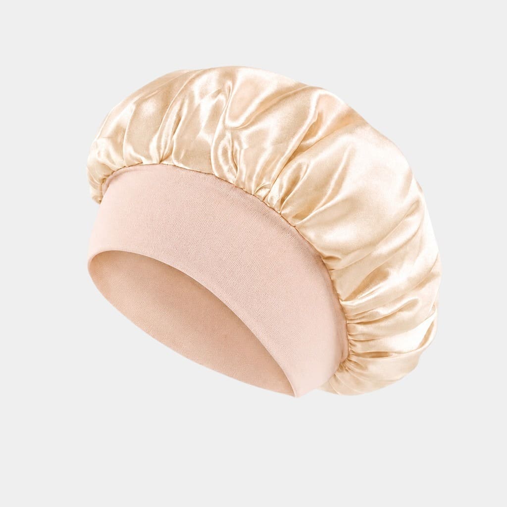 Bonnet de nuit en satin beige avec bandeau