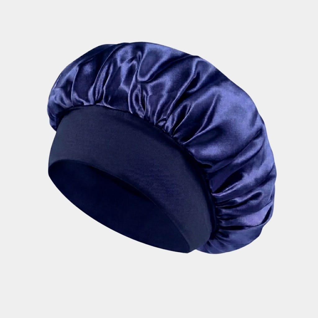 Bonnet de nuit en satin bleu marine avec bandeau
