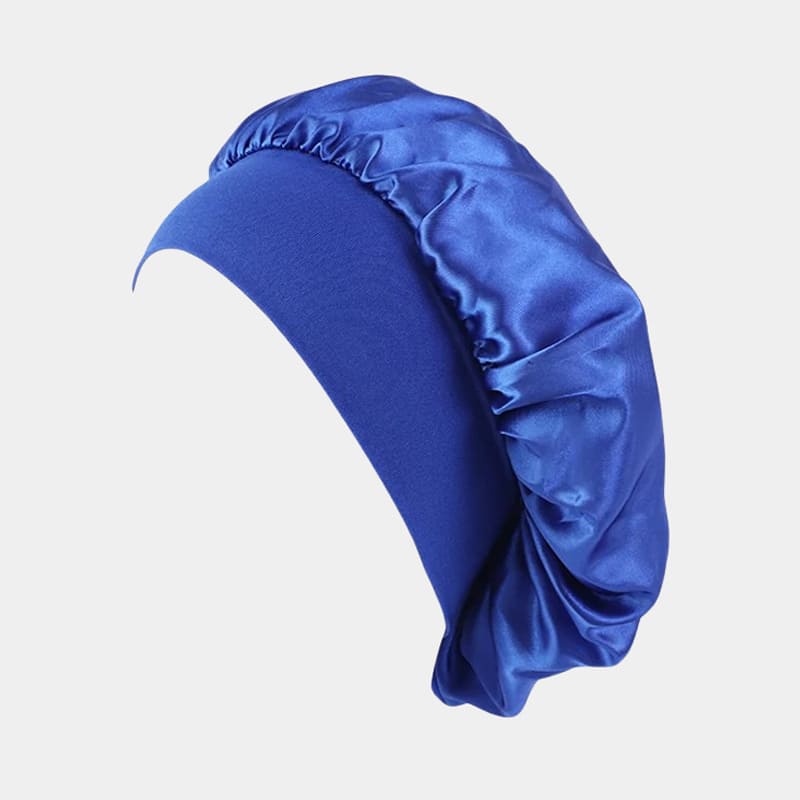 Bonnet de nuit en satin bleu roi avec bandeau