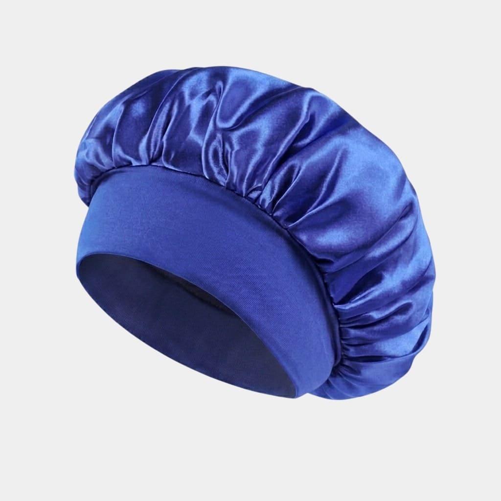 Bonnet de nuit en satin bleu roi avec bandeau