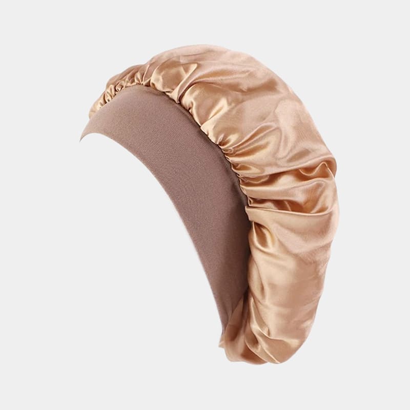 Bonnet de nuit en satin champagne avec bandeau