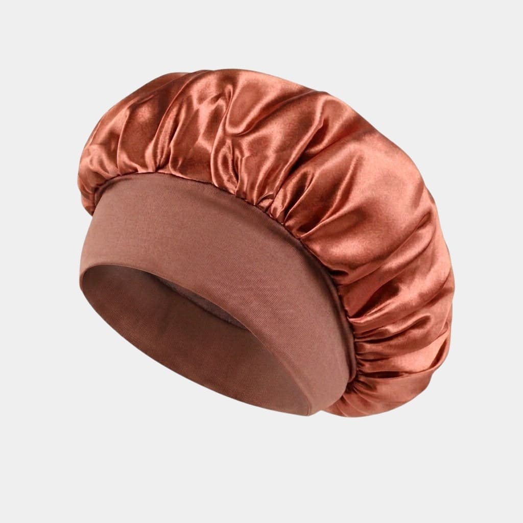 Bonnet de nuit en satin cuivre avec bandeau
