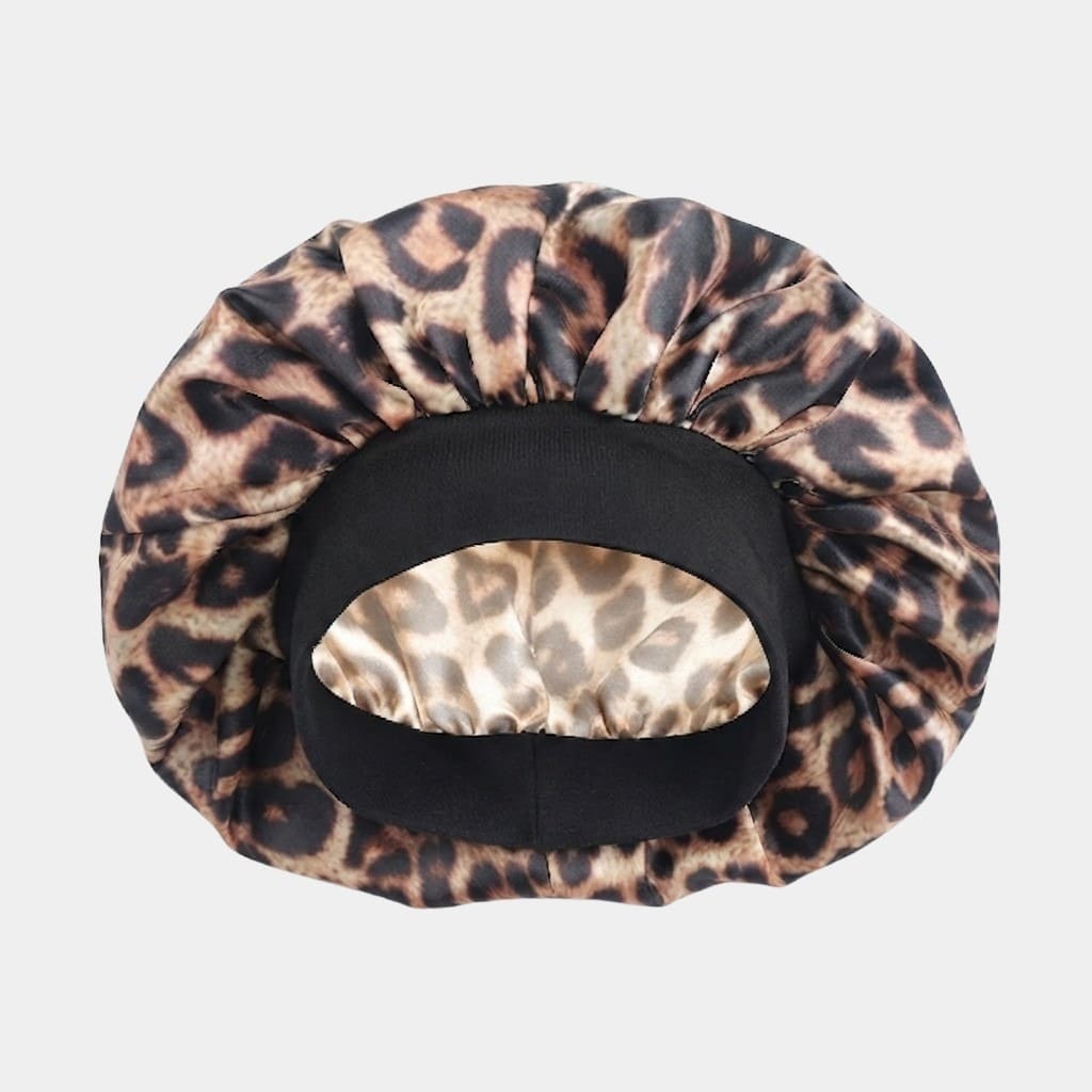 Bonnet de nuit en satin léopard