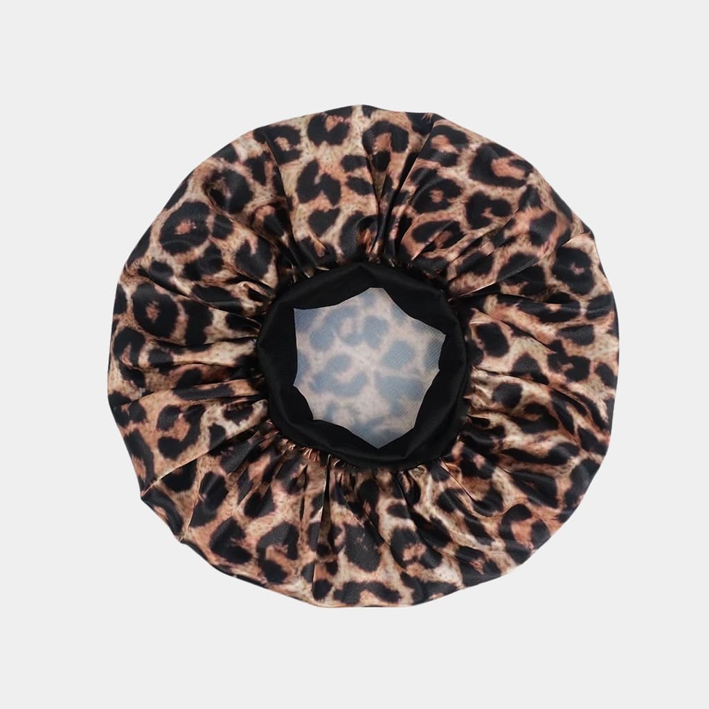 Bonnet de nuit en satin léopard