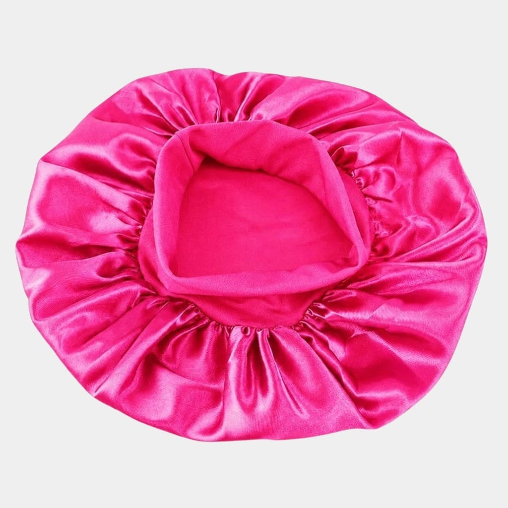 Bonnet de nuit en satin rose fuchsia avec bandeau