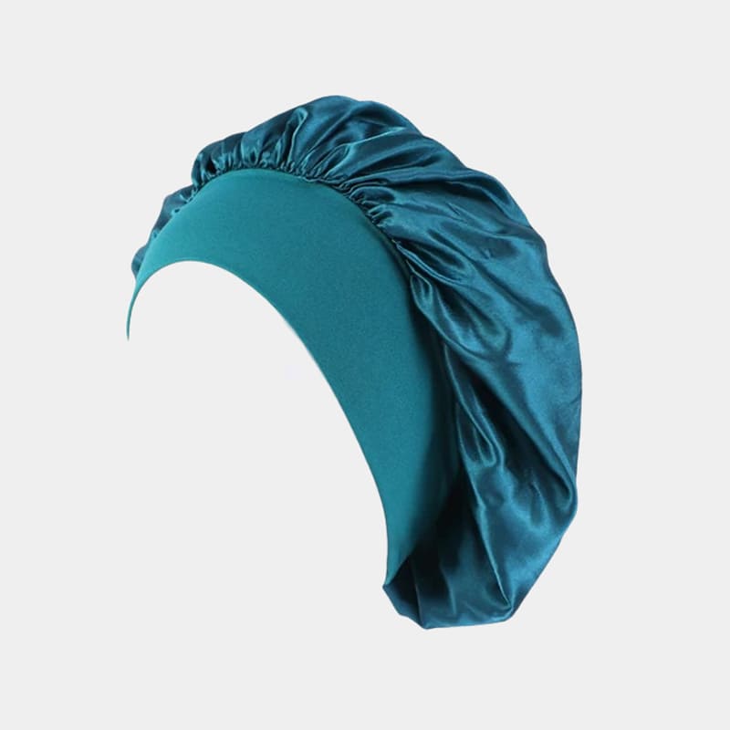 Bonnet de nuit en satin vert sarcelle avec bandeau