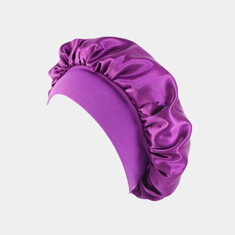 Bonnet de nuit en satin violet avec bandeau