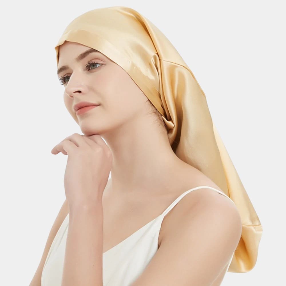 Bonnet de nuit en soie long champagne