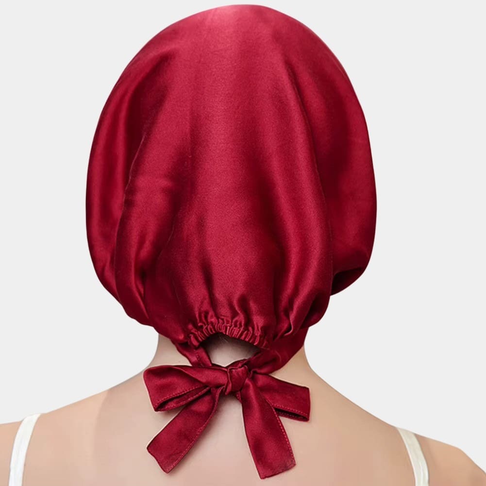 Bonnet de nuit en soie rouge ajustable