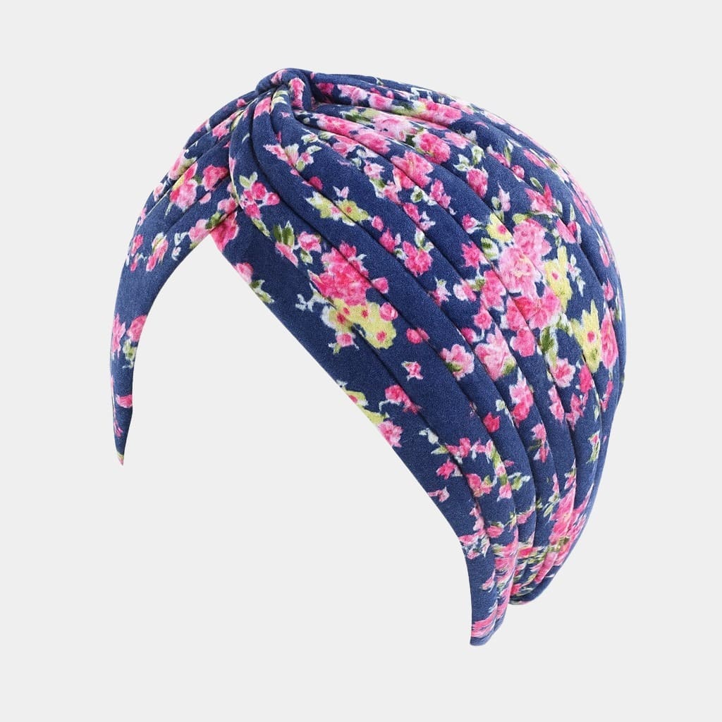 Turban bleu à fleurs