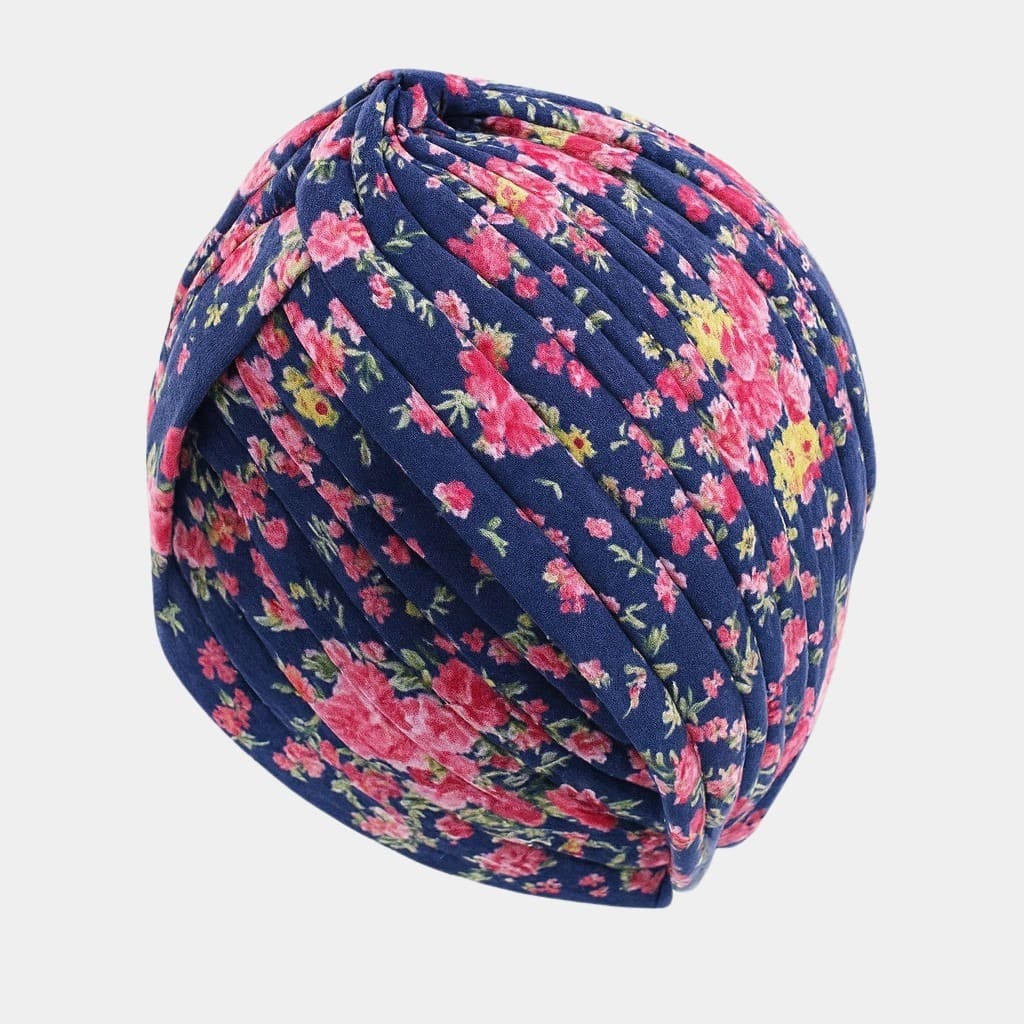 Turban bleu à fleurs