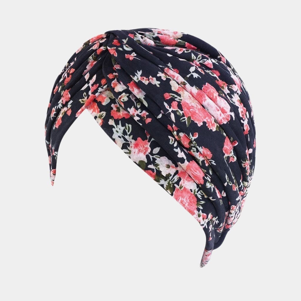Turban noir à fleurs