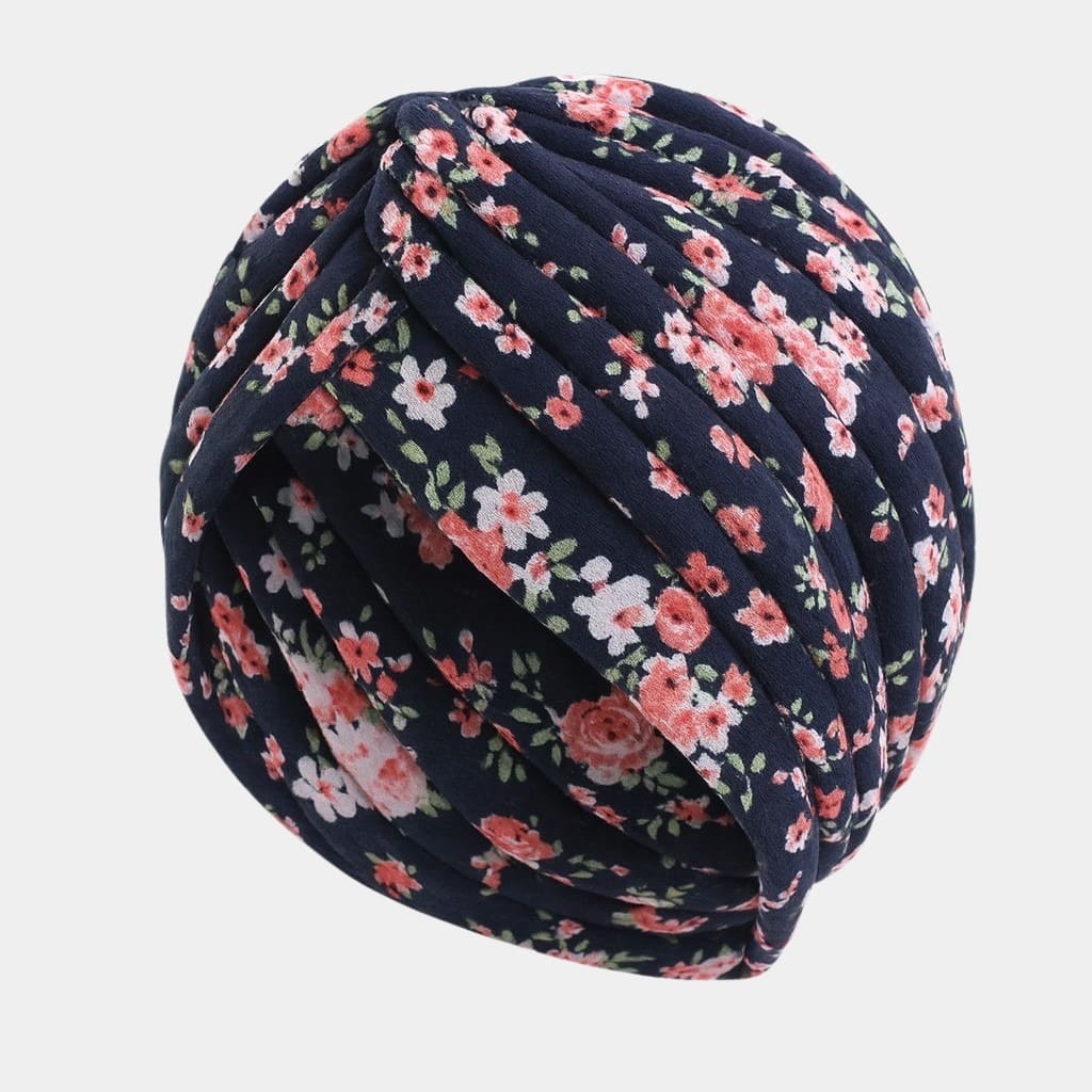 Turban noir à fleurs