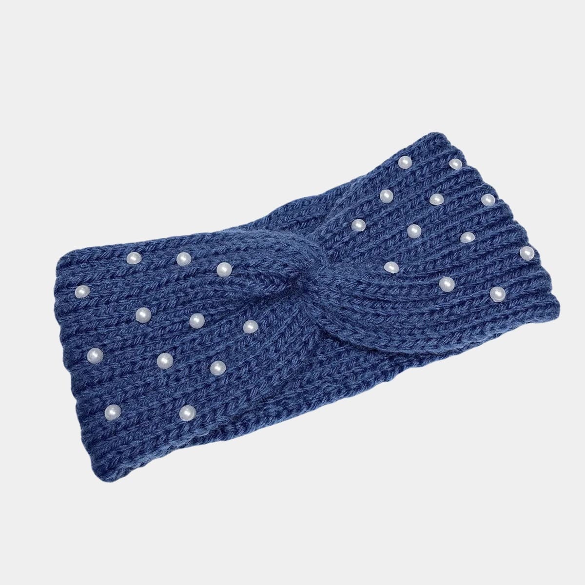 Bandeau en laine bleu de Delft avec perles