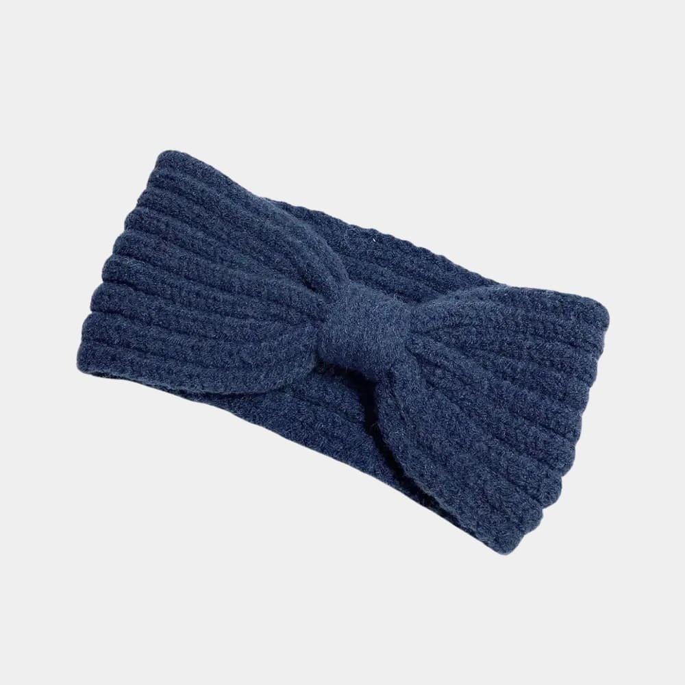 Bandeau en laine bleu foncé avec nœud
