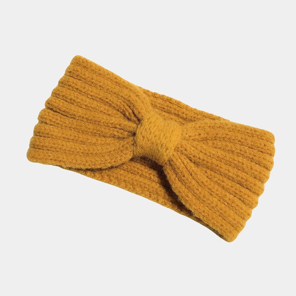 Bandeau en laine jaune avec nœud