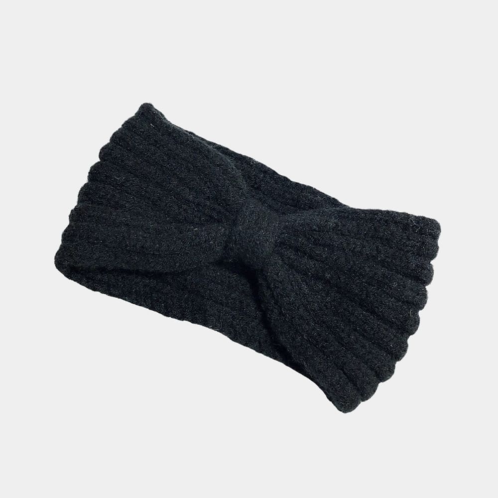 Bandeau en laine noir avec nœud