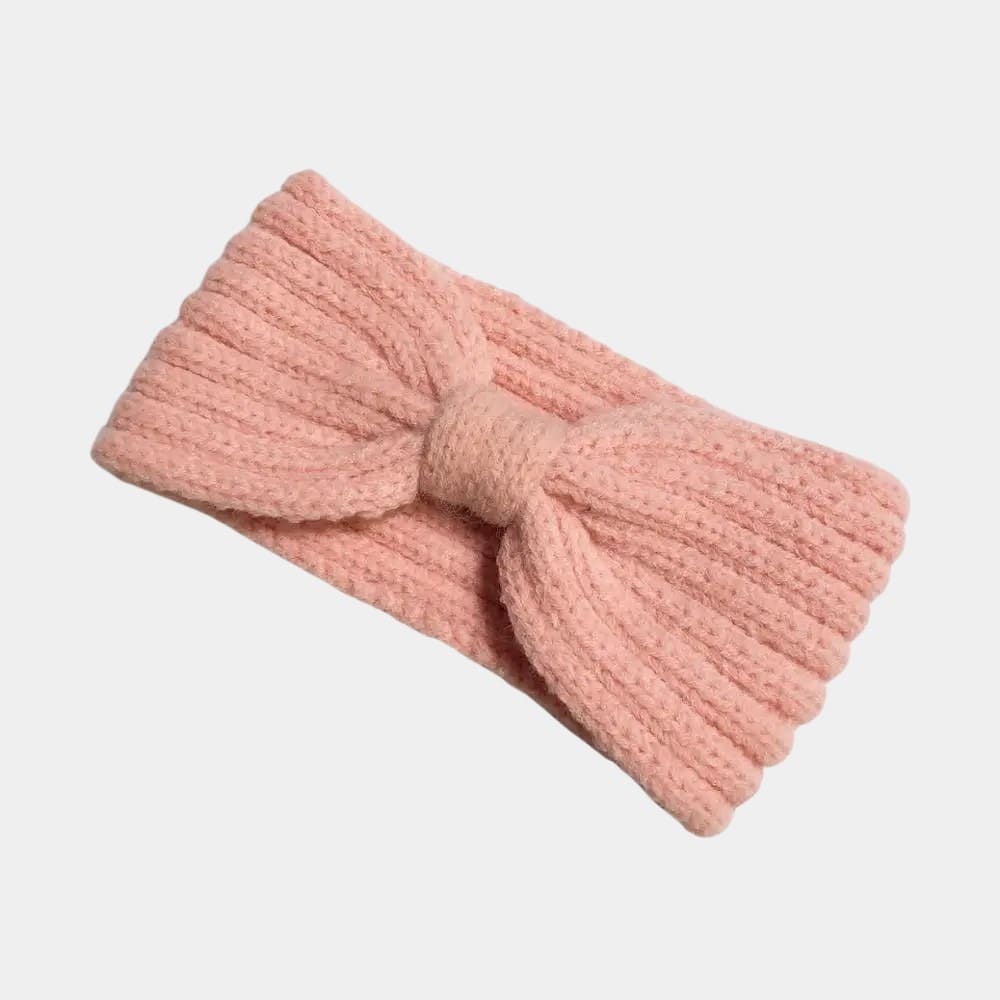 Bandeau en laine rose avec nœud