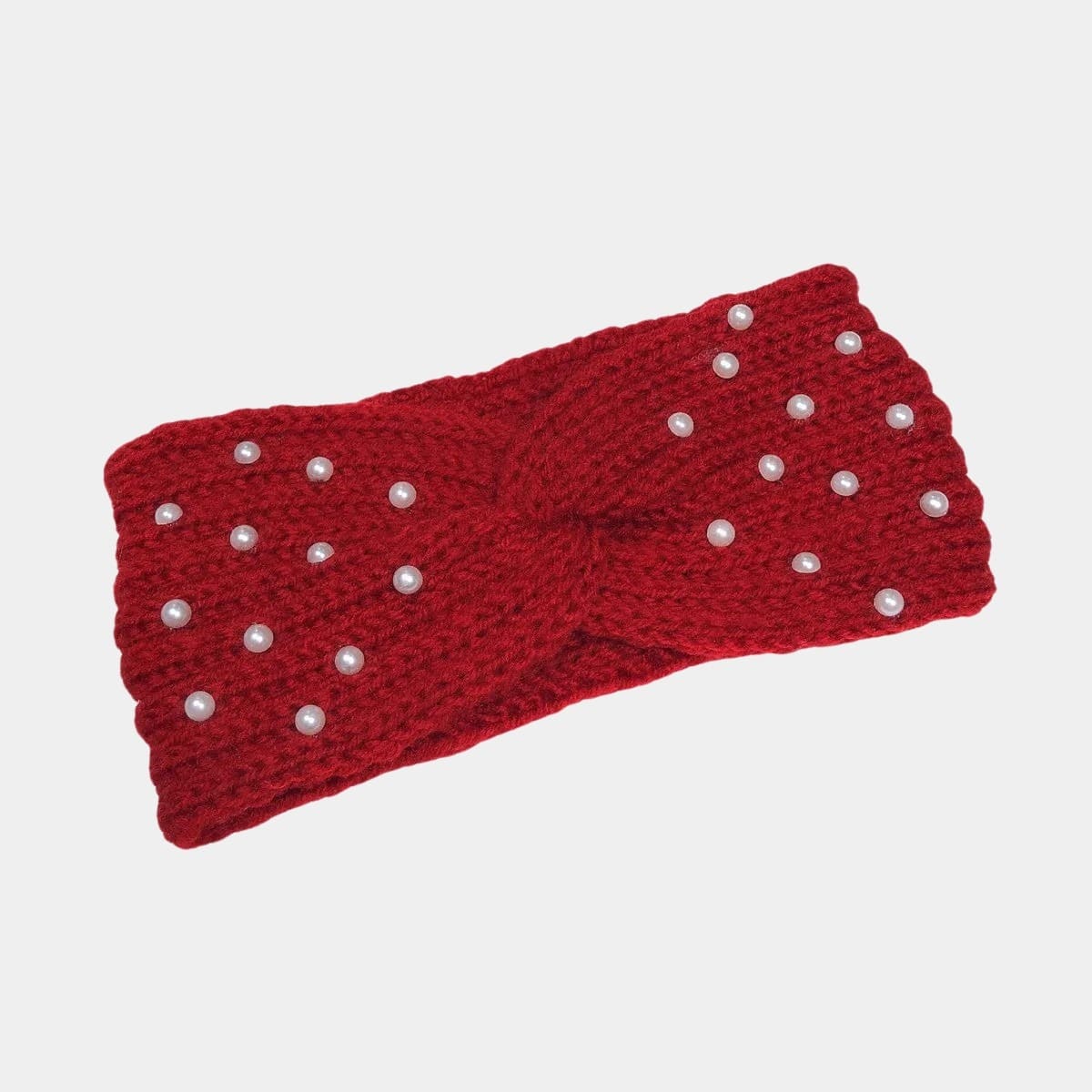 Bandeau en laine rouge avec perles