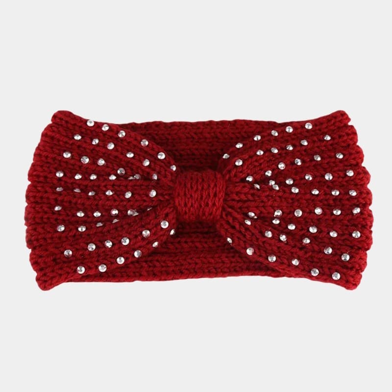 Bandeau en laine rouge avec perles et nœud