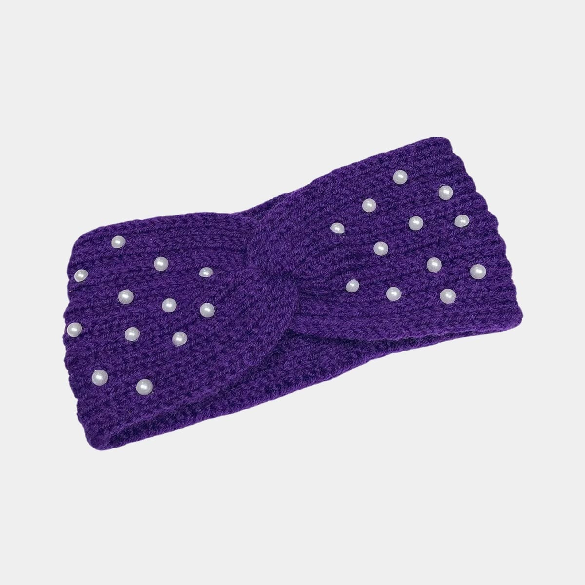 Bandeau en laine violet avec perles