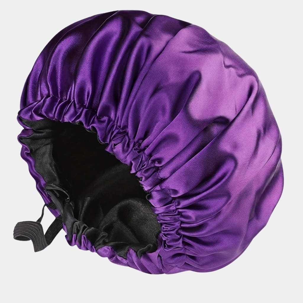 Bonnet doublé en satin violet réversible