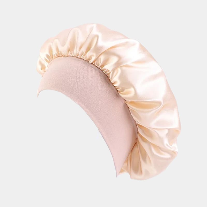 Bonnet de nuit en satin beige avec bandeau