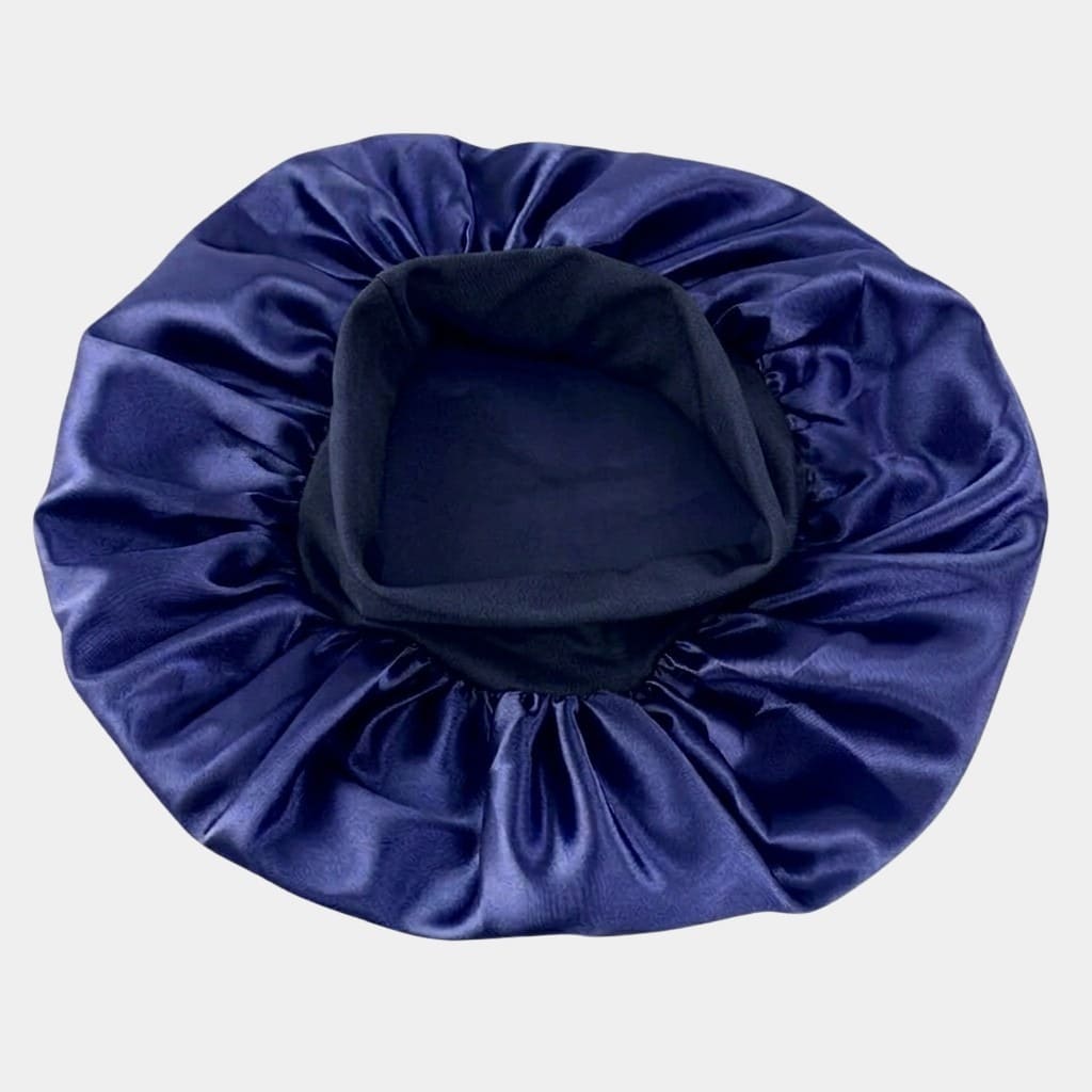 Bonnet de nuit en satin bleu marine avec bandeau