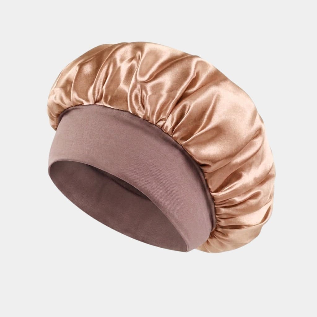 Bonnet de nuit en satin champagne avec bandeau