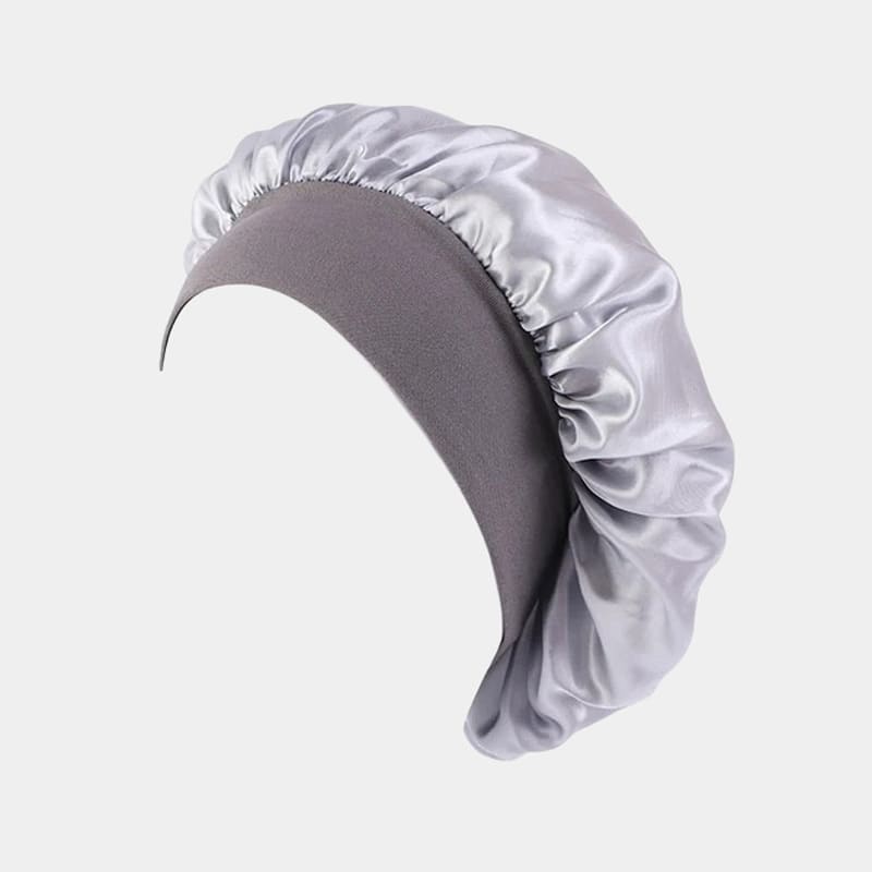 Bonnet de nuit en satin gris avec bandeau