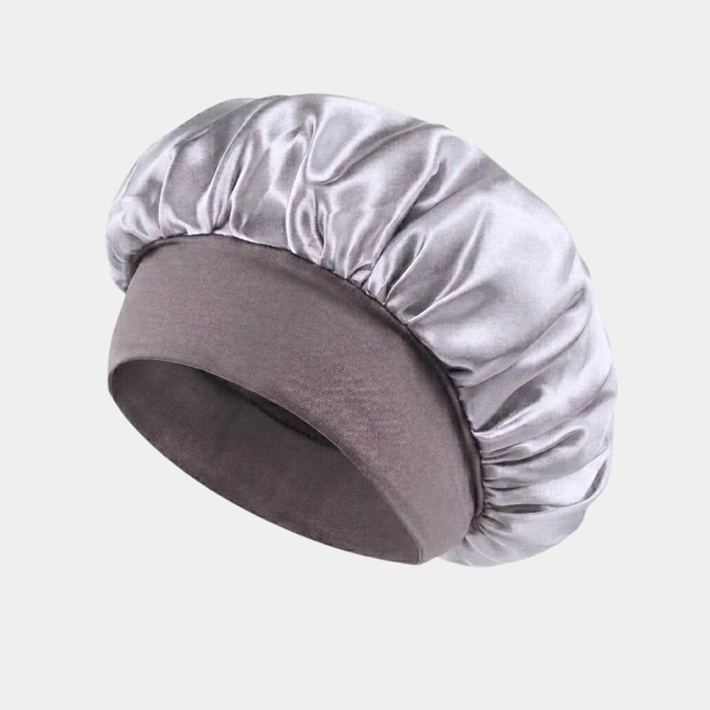 Bonnet de nuit en satin gris avec bandeau