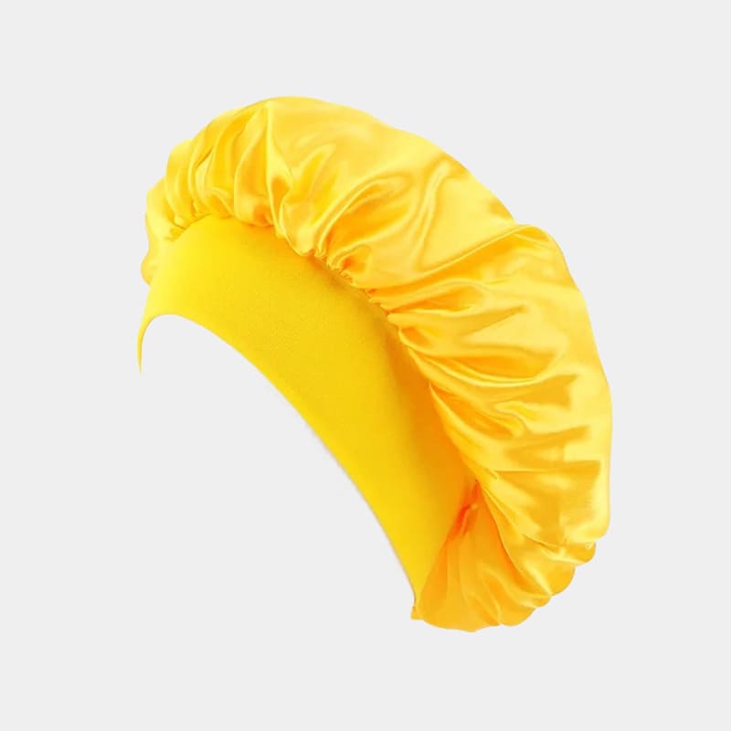 Bonnet de nuit en satin jaune avec bandeau