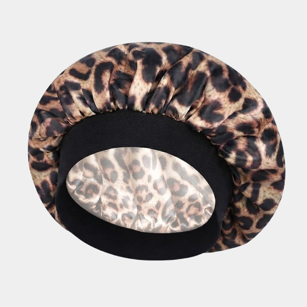 Bonnet de nuit en satin léopard