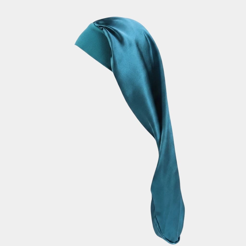 Bonnet de nuit en satin long bleu sarcelle