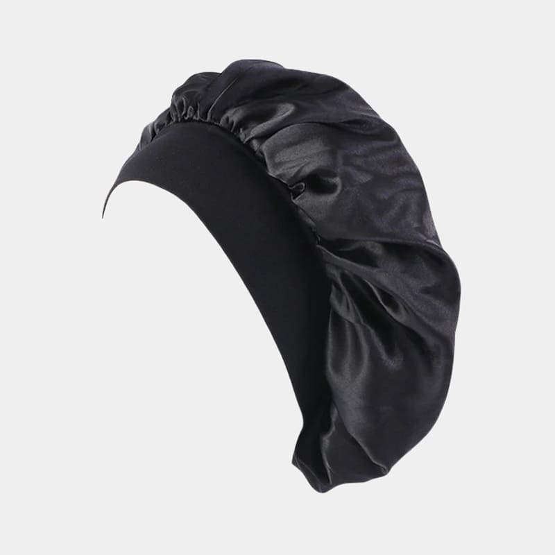 Bonnet de nuit en satin noir avec bandeau