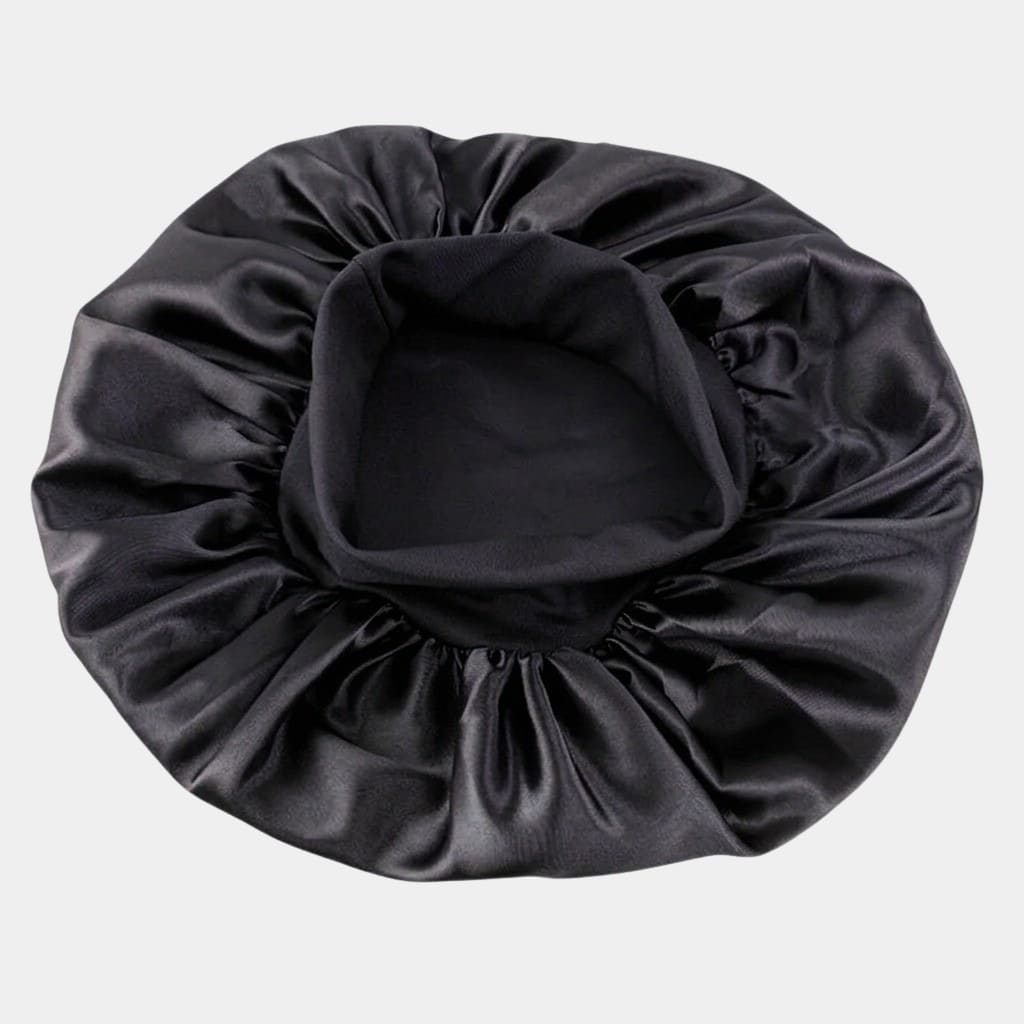 Bonnet de nuit en satin noir avec bandeau