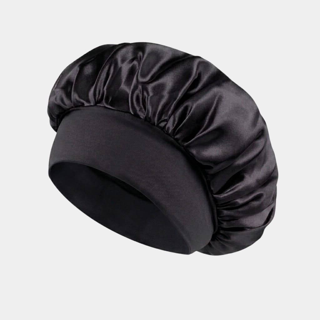 Bonnet de nuit en satin noir avec bandeau