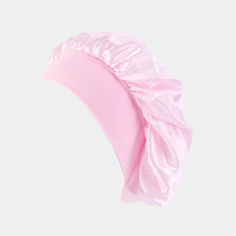 Bonnet de nuit en satin rose avec bandeau