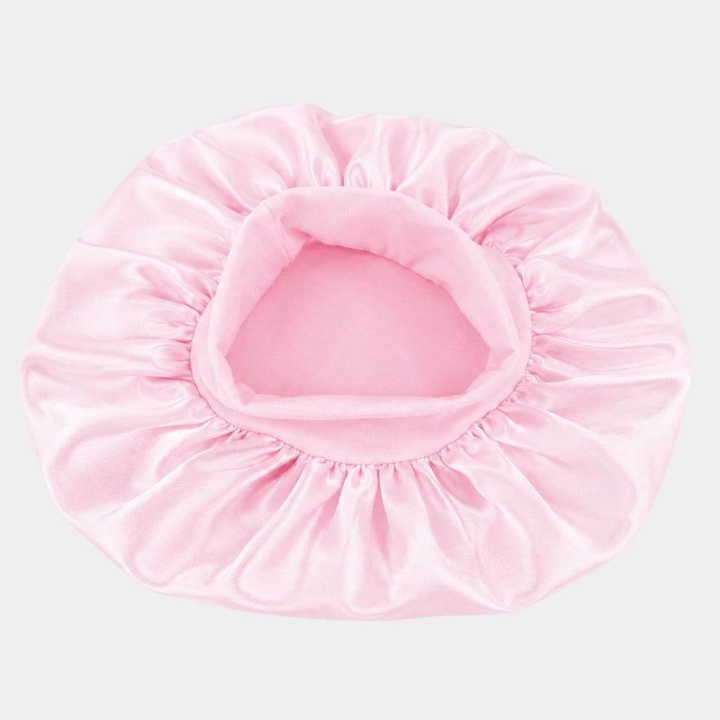 Bonnet de nuit en satin rose avec bandeau