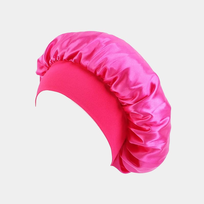 Bonnet de nuit en satin rose fuchsia avec bandeau
