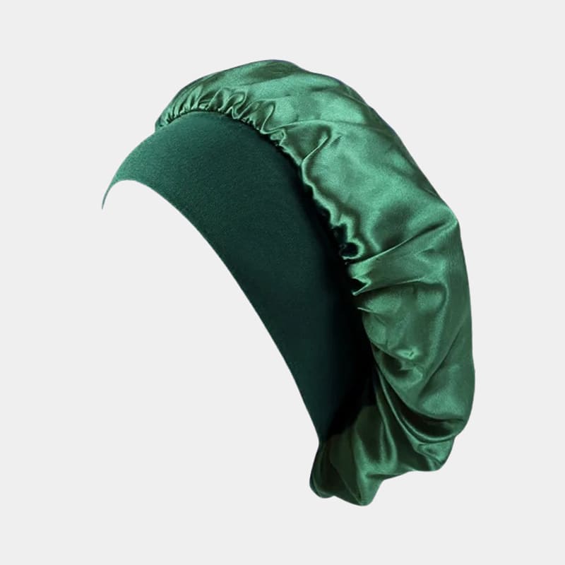 Bonnet de nuit en satin vert émeraude avec bandeau