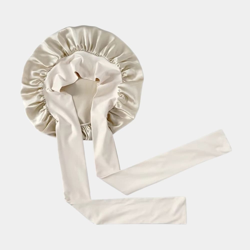 Bonnet de nuit en soie beige avec nœud